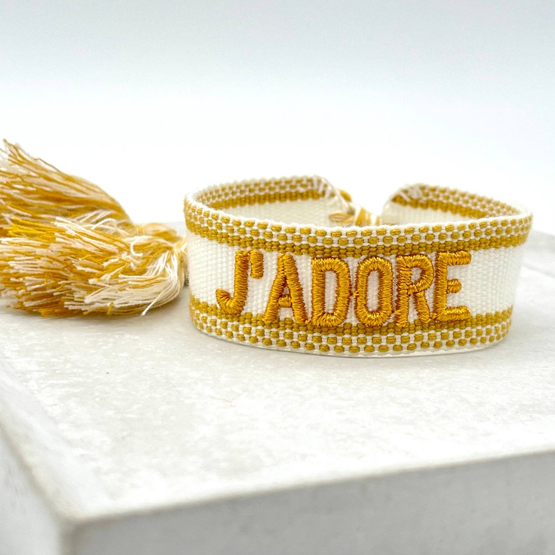 Bracelet J'ADORE tissé et brodé