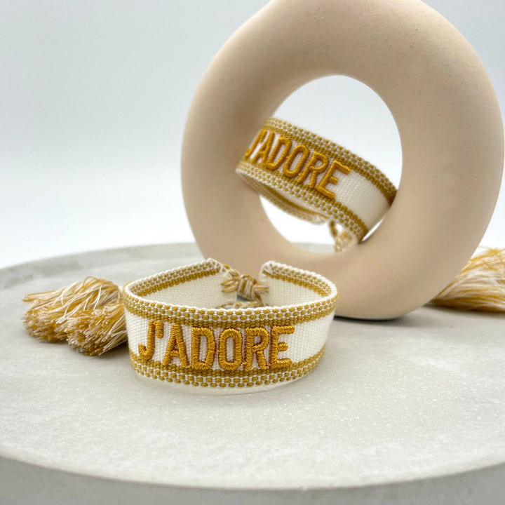 Bracelet J'ADORE tissé et brodé