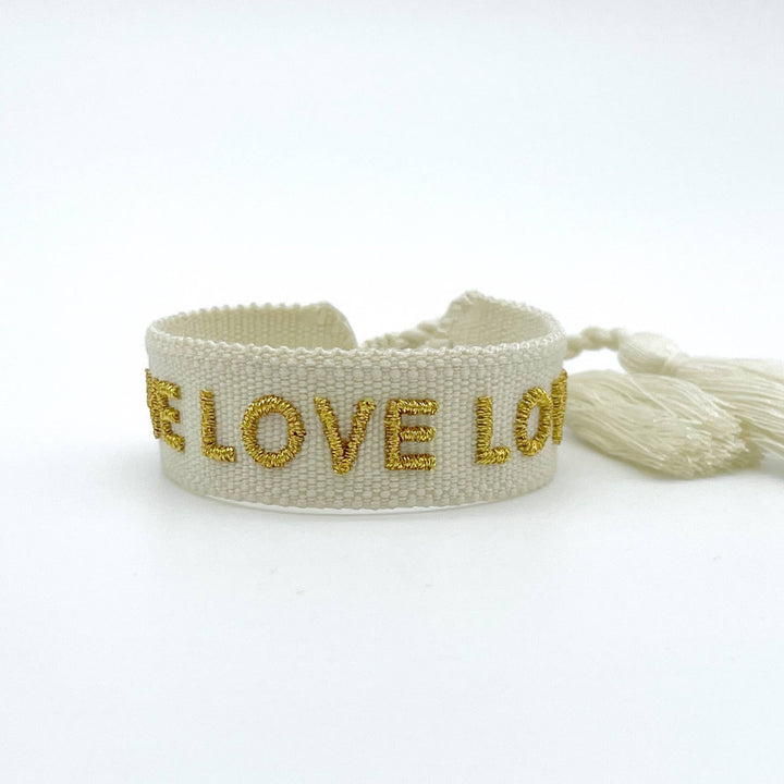 Bracelet LOVE LOVE LOVE tissé et brodé