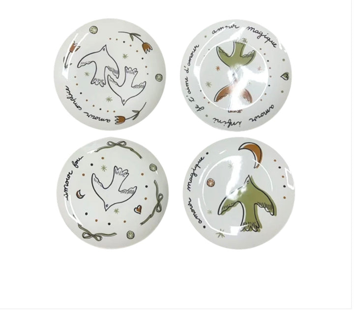 Set de 4 Assiettes à dessert Amour oiseaux