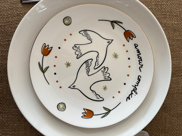 Set de 4 Assiettes à dessert Amour oiseaux
