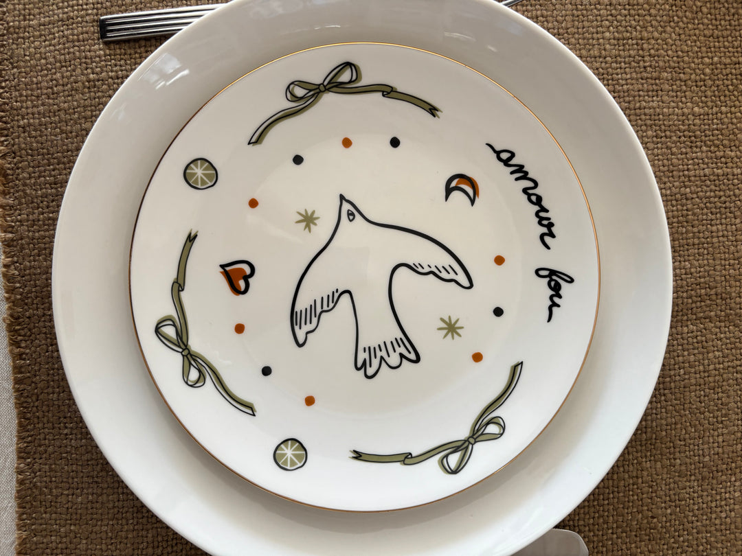 Set de 4 Assiettes à dessert Amour oiseaux