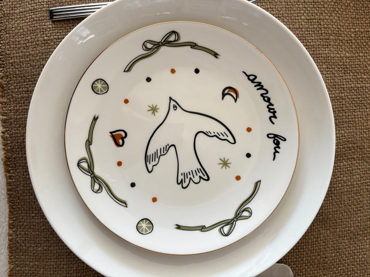 Set de 4 Assiettes à dessert Amour oiseaux