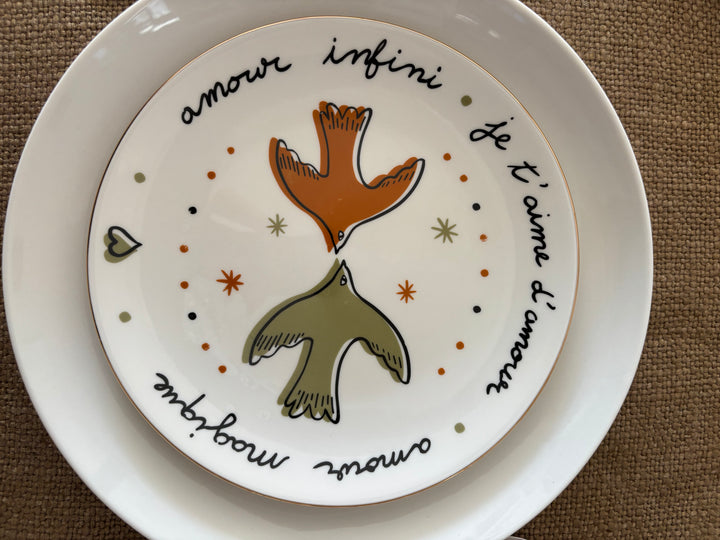 Set de 4 Assiettes à dessert Amour oiseaux